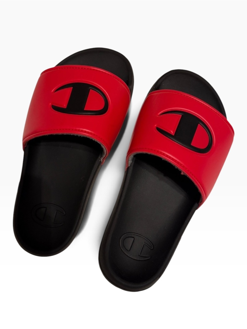 Champion Kids Red and Black Slide Sandals with Logo